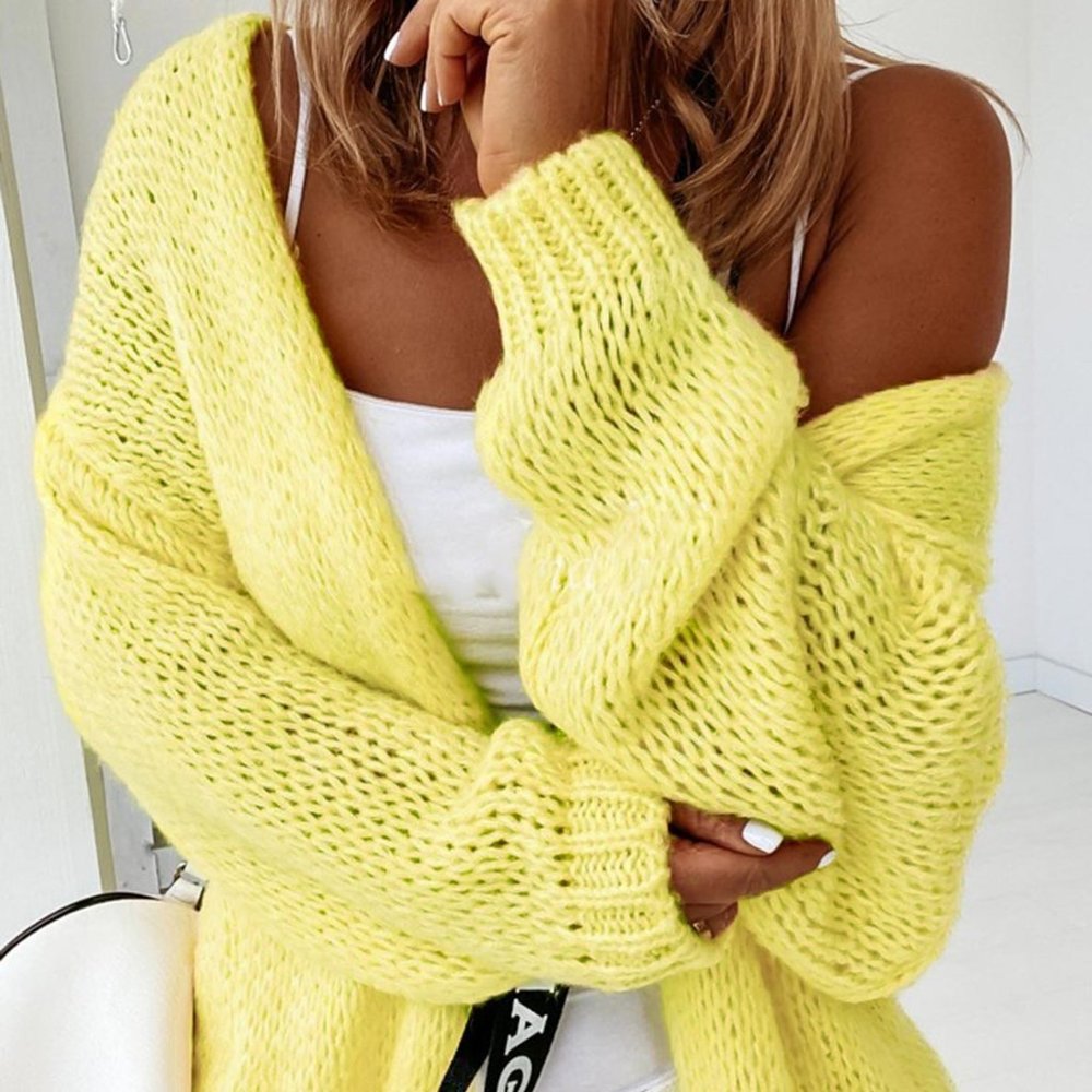 Marcia Longline Knitted Cardigan-Yellow